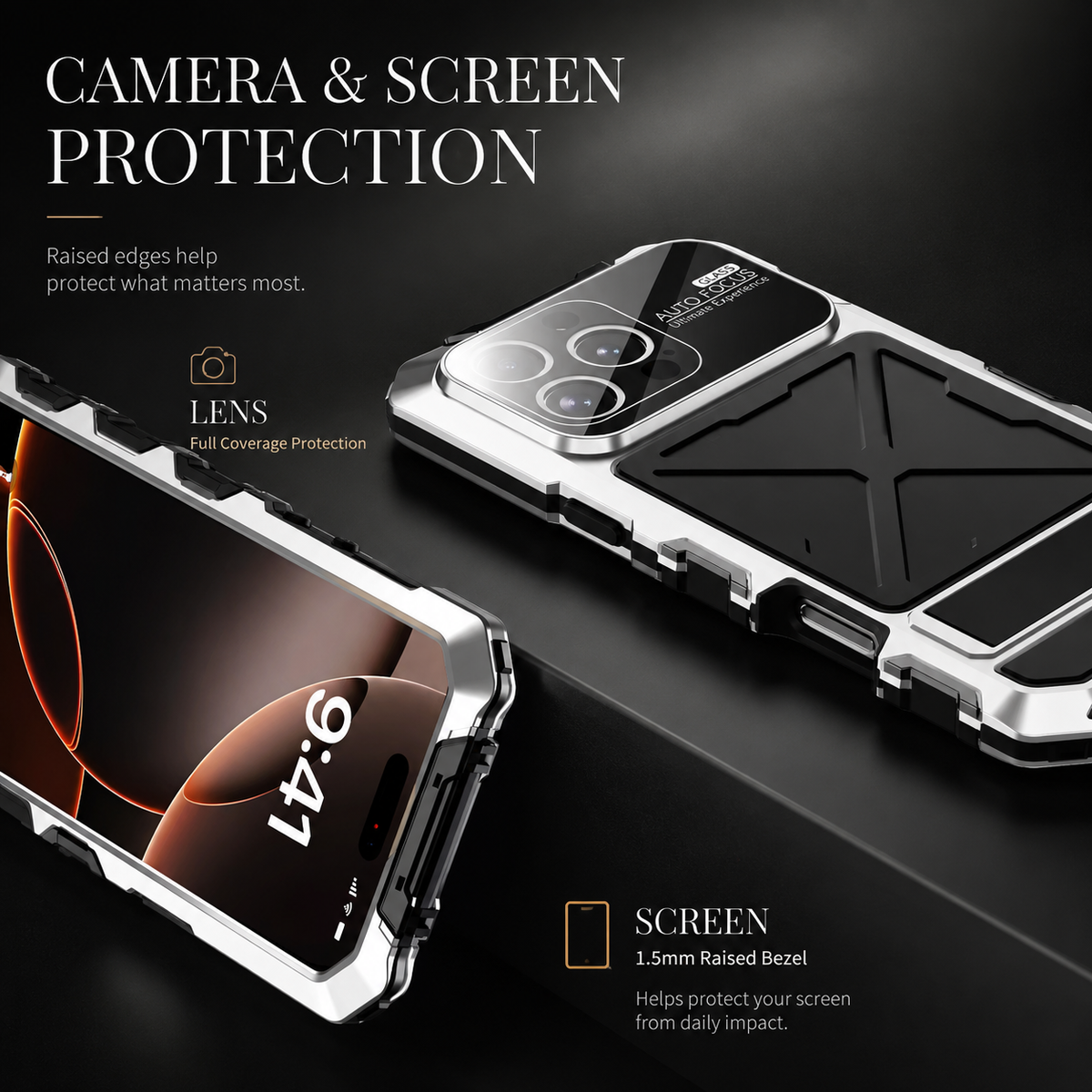 Premium iPhone Case MagSafe Compatible 360 Metal Lock Cover Dual Tempered Glass Full Body Protection
