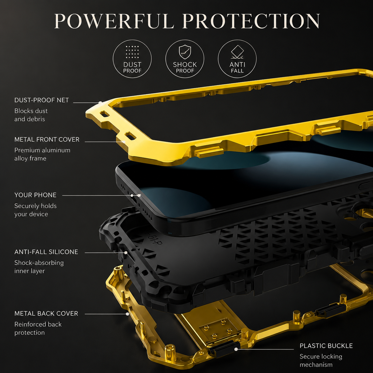 Premium iPhone Case MagSafe Compatible 360 Metal Lock Cover Dual Tempered Glass Full Body Protection