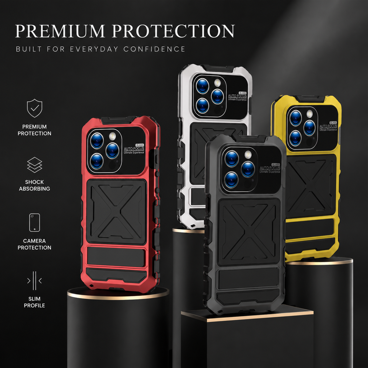 Premium iPhone Case MagSafe Compatible 360 Metal Lock Cover Dual Tempered Glass Full Body Protection