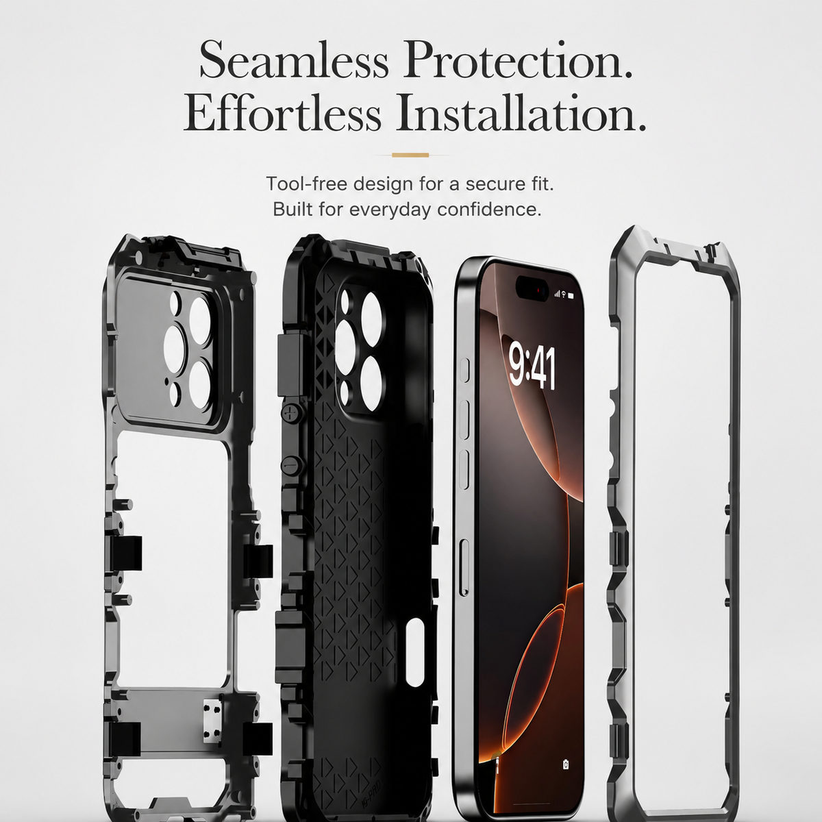 Premium iPhone Case MagSafe Compatible 360 Metal Lock Cover Dual Tempered Glass Full Body Protection