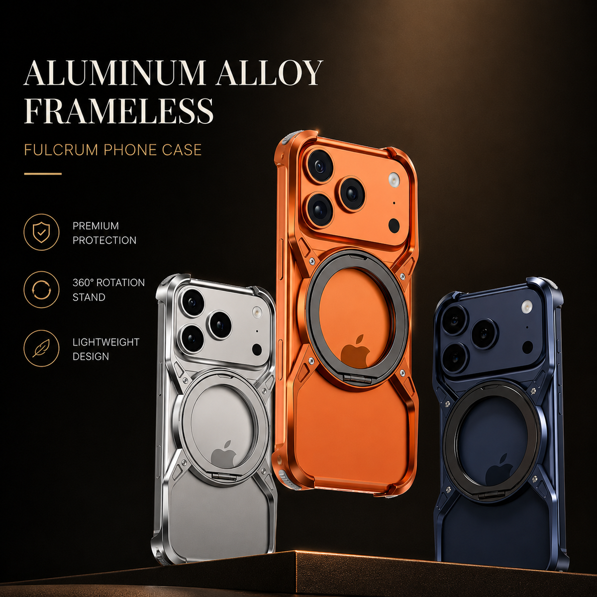 Premium iPhone Case MagSafe Compatible Aluminum Alloy Bumper Cover 360° Rotating Ring Stand Shockproof Camera Lens Protection