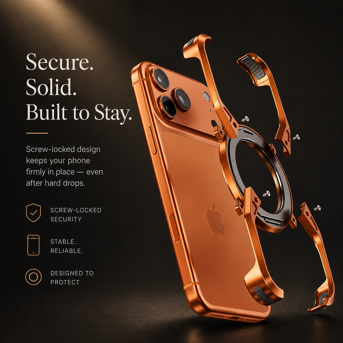 Premium iPhone Case MagSafe Compatible Aluminum Alloy Bumper Cover 360° Rotating Ring Stand Shockproof Camera Lens Protection
