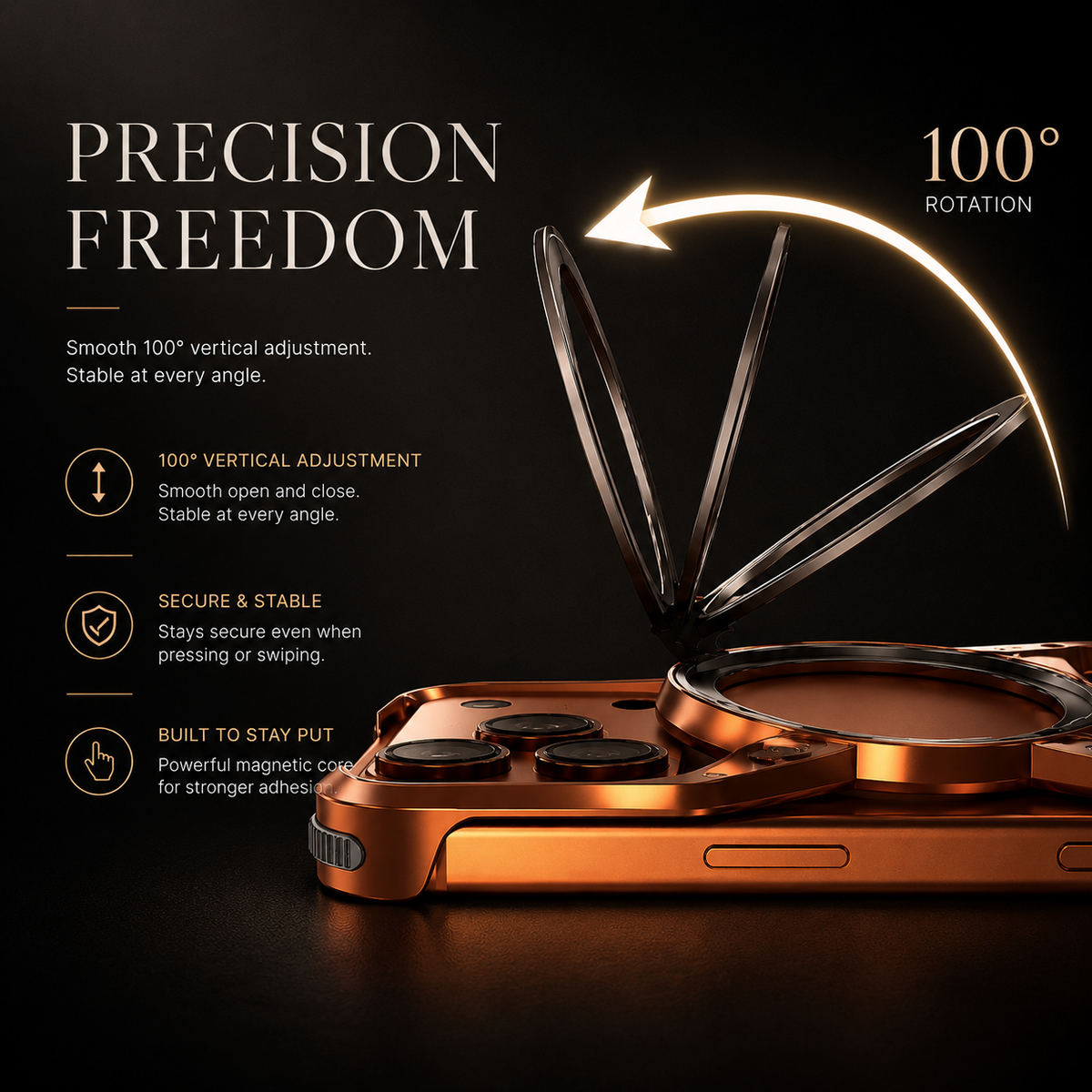 Premium iPhone Case MagSafe Compatible Aluminum Alloy Bumper Cover 360° Rotating Ring Stand Shockproof Camera Lens Protection