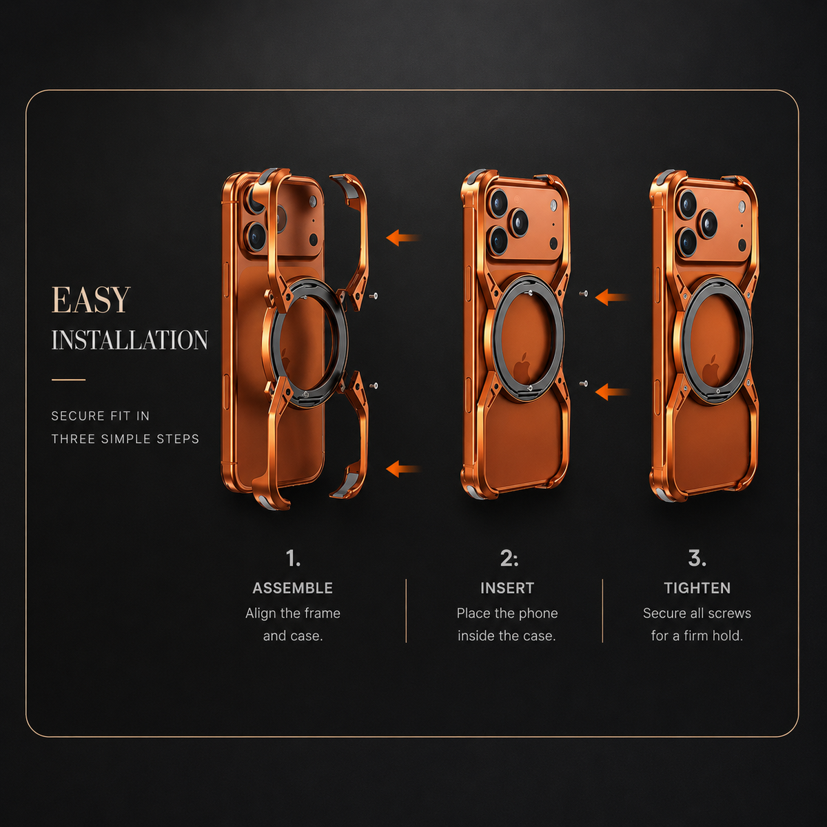 Premium iPhone Case MagSafe Compatible Aluminum Alloy Bumper Cover 360° Rotating Ring Stand Shockproof Camera Lens Protection