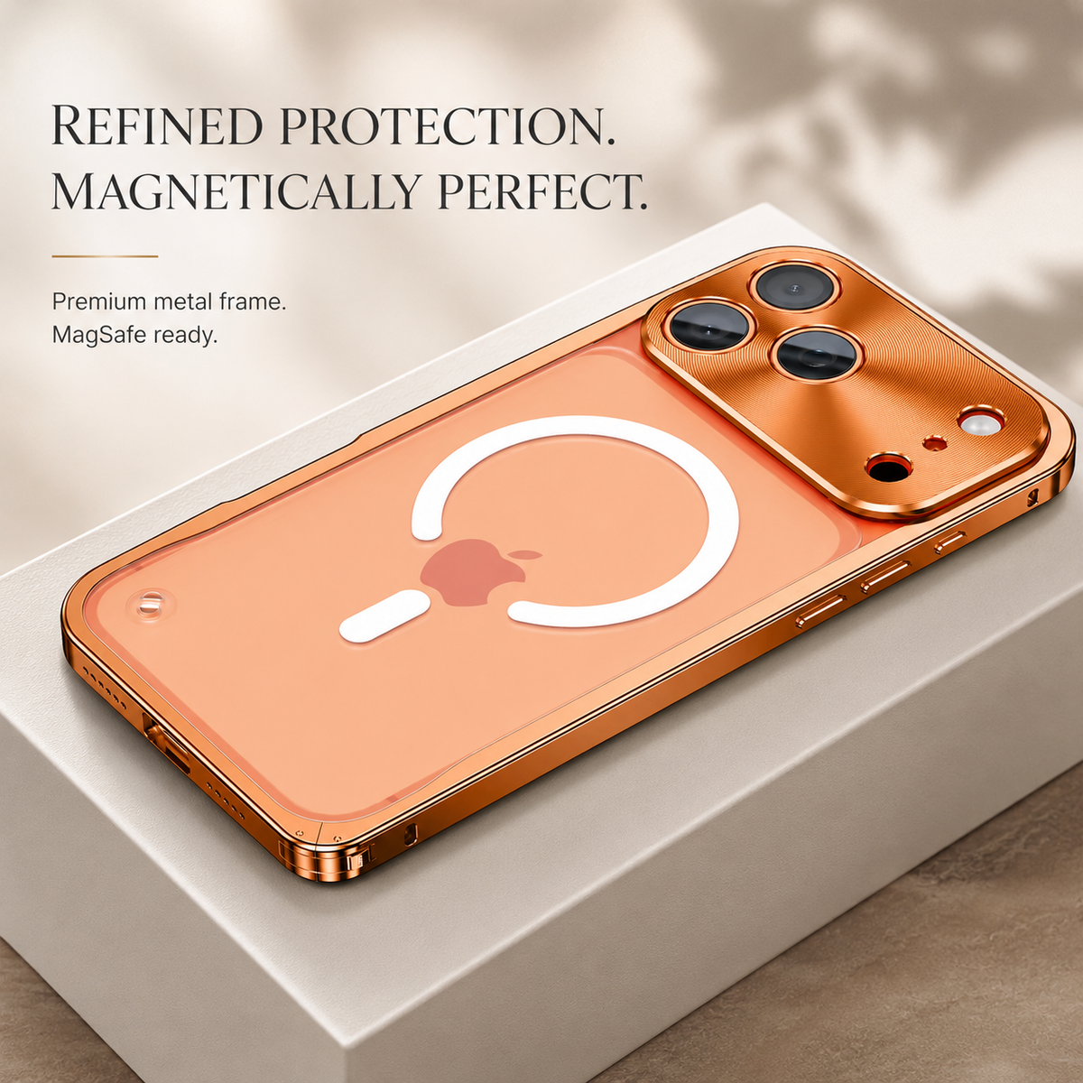 Premium iPhone Case MagSafe Compatible Aluminum Alloy Bumper Cover Matte Transparent Back Shockproof Camera Lens Protection