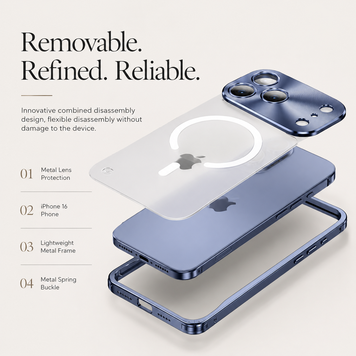 Premium iPhone Case MagSafe Compatible Aluminum Alloy Bumper Cover Matte Transparent Back Shockproof Camera Lens Protection