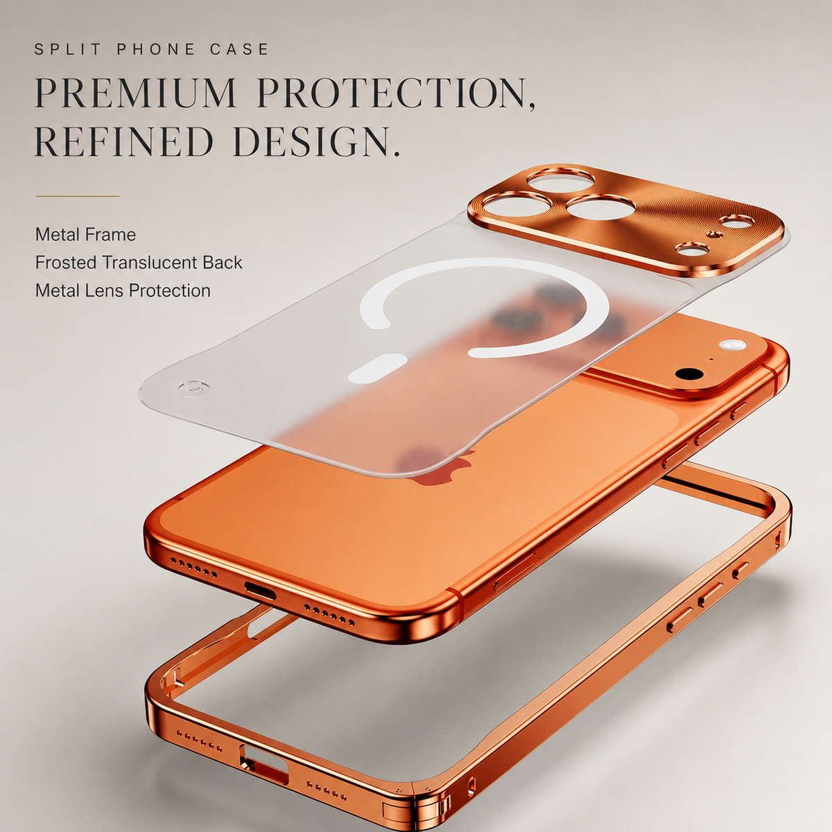 Premium iPhone Case MagSafe Compatible Aluminum Alloy Bumper Cover Matte Transparent Back Shockproof Camera Lens Protection