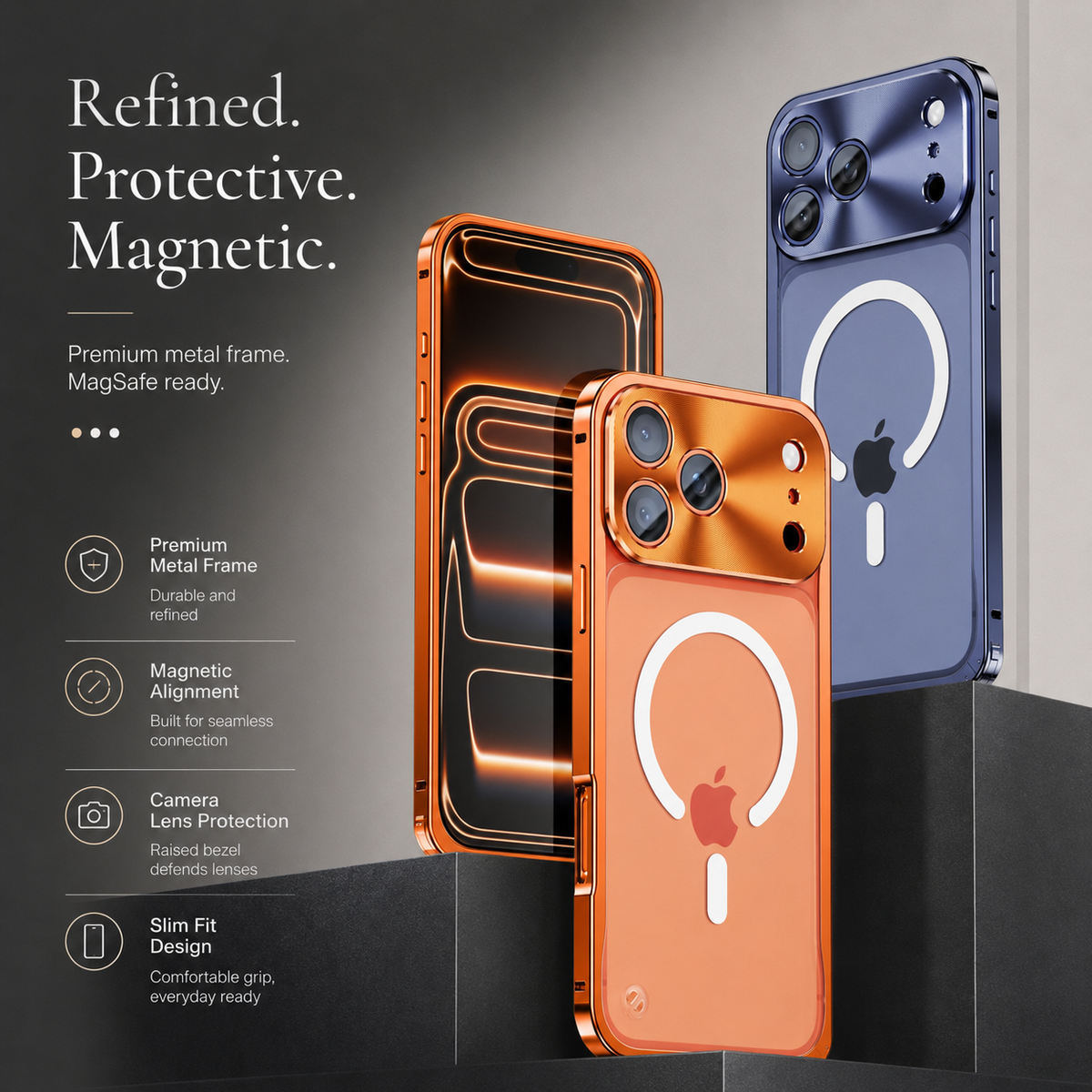 Premium iPhone Case MagSafe Compatible Aluminum Alloy Bumper Cover Matte Transparent Back Shockproof Camera Lens Protection