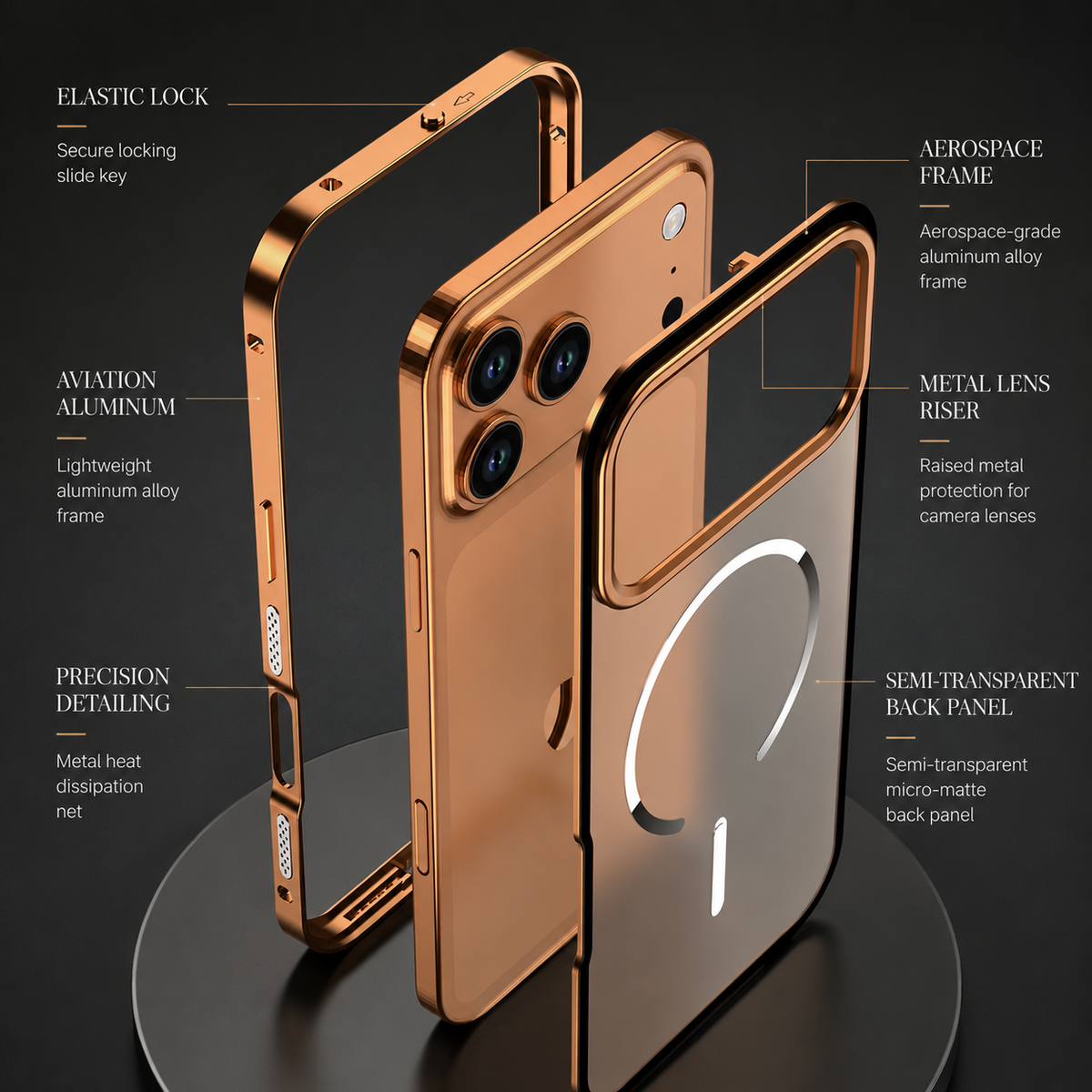 Premium iPhone Case MagSafe Compatible Aluminum Alloy Frame Cover Frosted Matte Camera Lens Protection Slim Protective Design