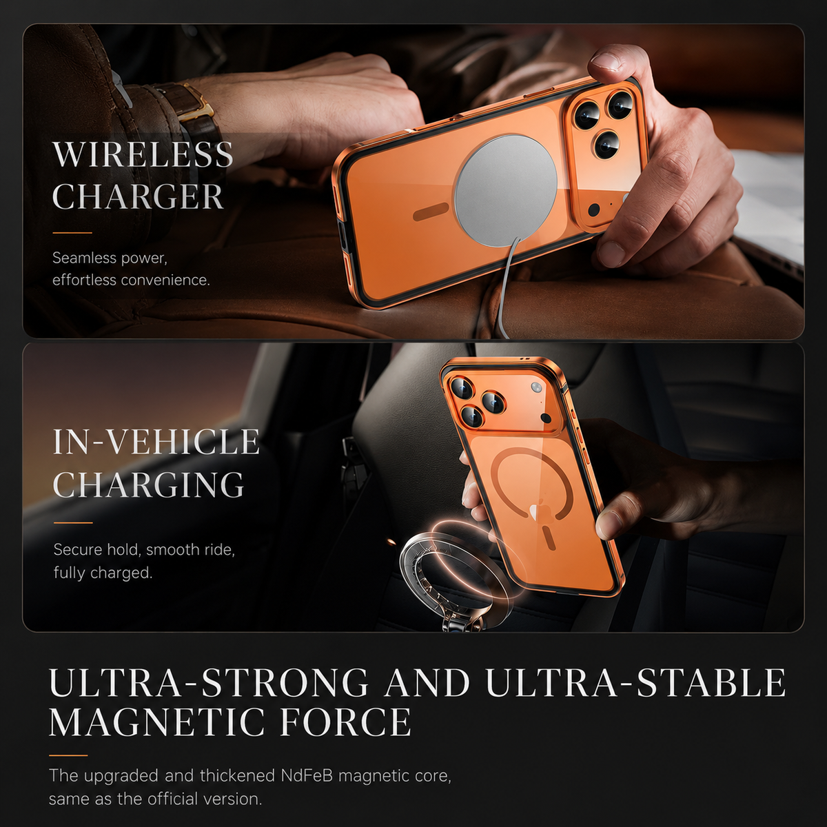 Premium iPhone Case MagSafe Compatible Aluminum Alloy Frame Cover Transparent Back Shockproof Camera Lens Protection