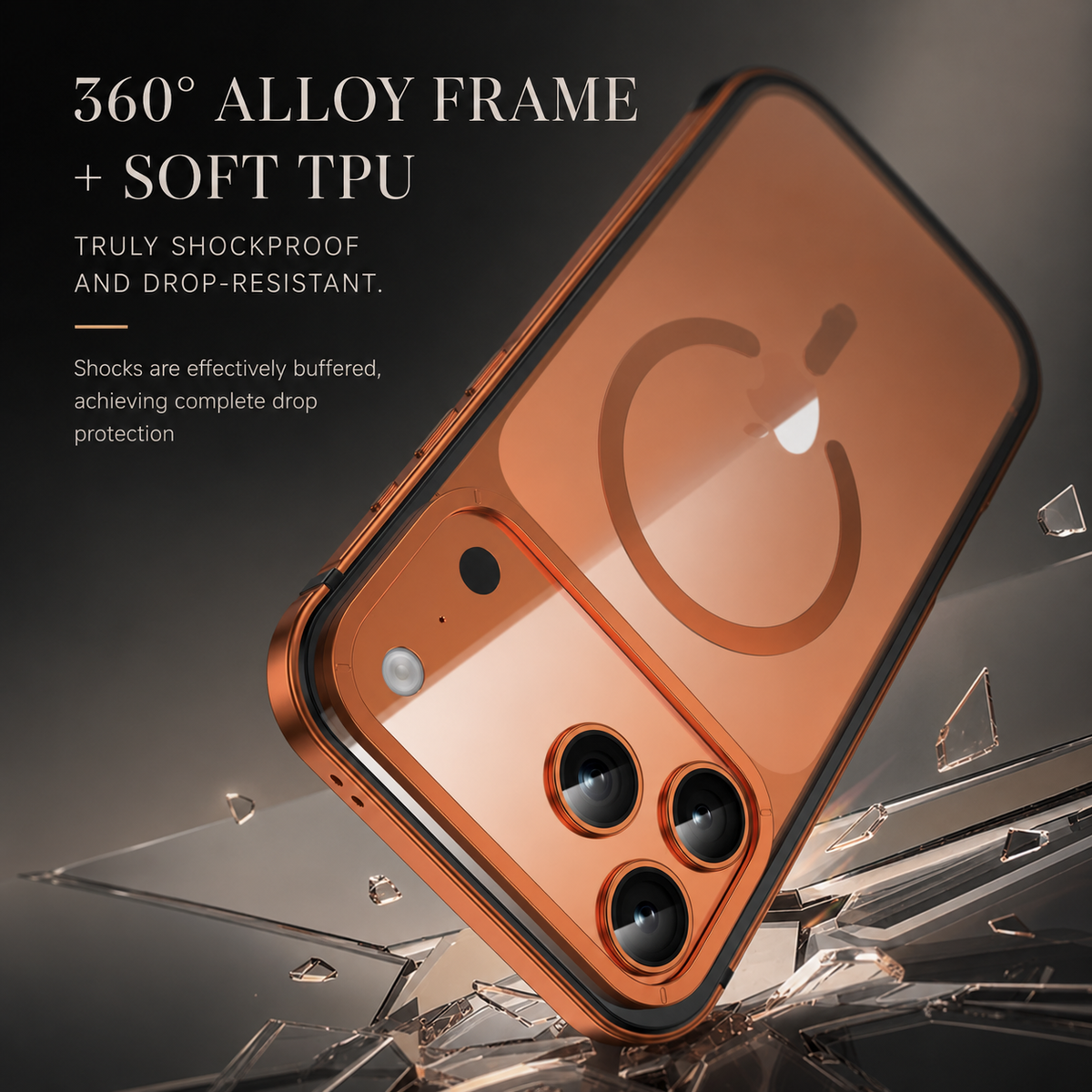 Premium iPhone Case MagSafe Compatible Aluminum Alloy Frame Cover Transparent Back Shockproof Camera Lens Protection