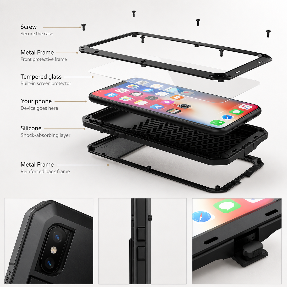 Premium iPhone Case MagSafe Compatible Aluminum Armor Bumper Cover Shockproof Full Protection