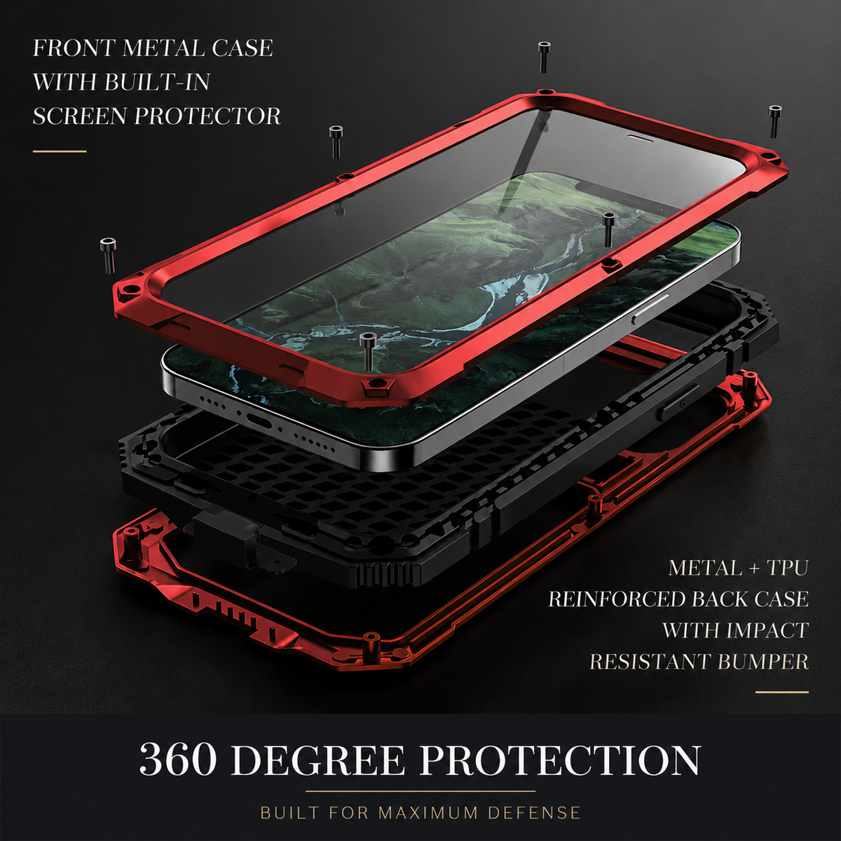 Premium iPhone Case MagSafe Compatible Aluminum Armor Cover IP54 Shockproof Full Body Protection