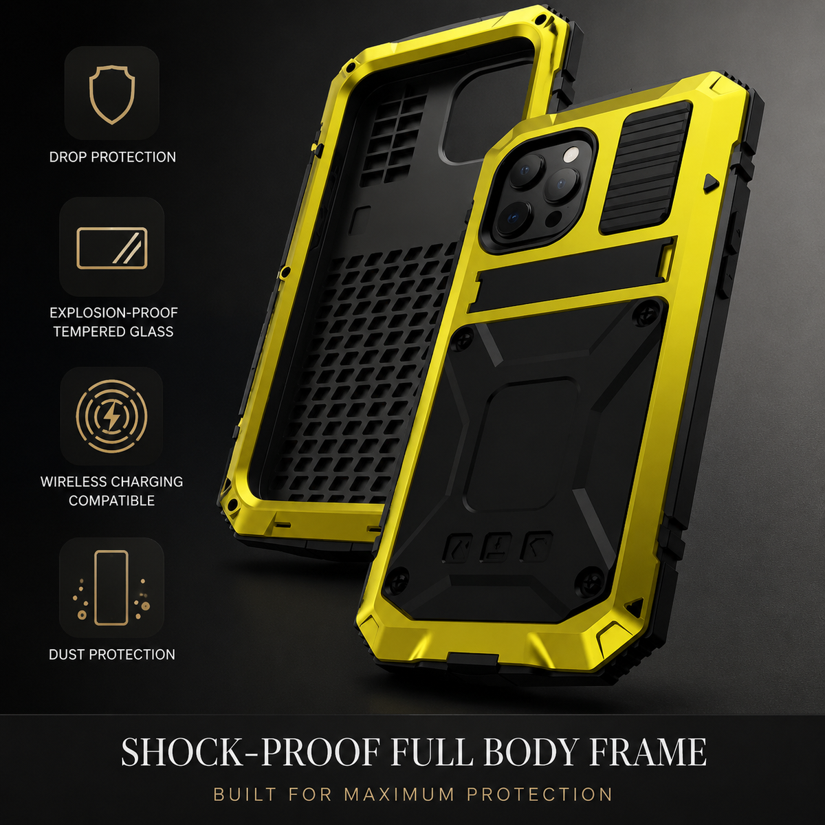 Premium iPhone Case MagSafe Compatible Aluminum Armor Cover IP54 Shockproof Full Body Protection