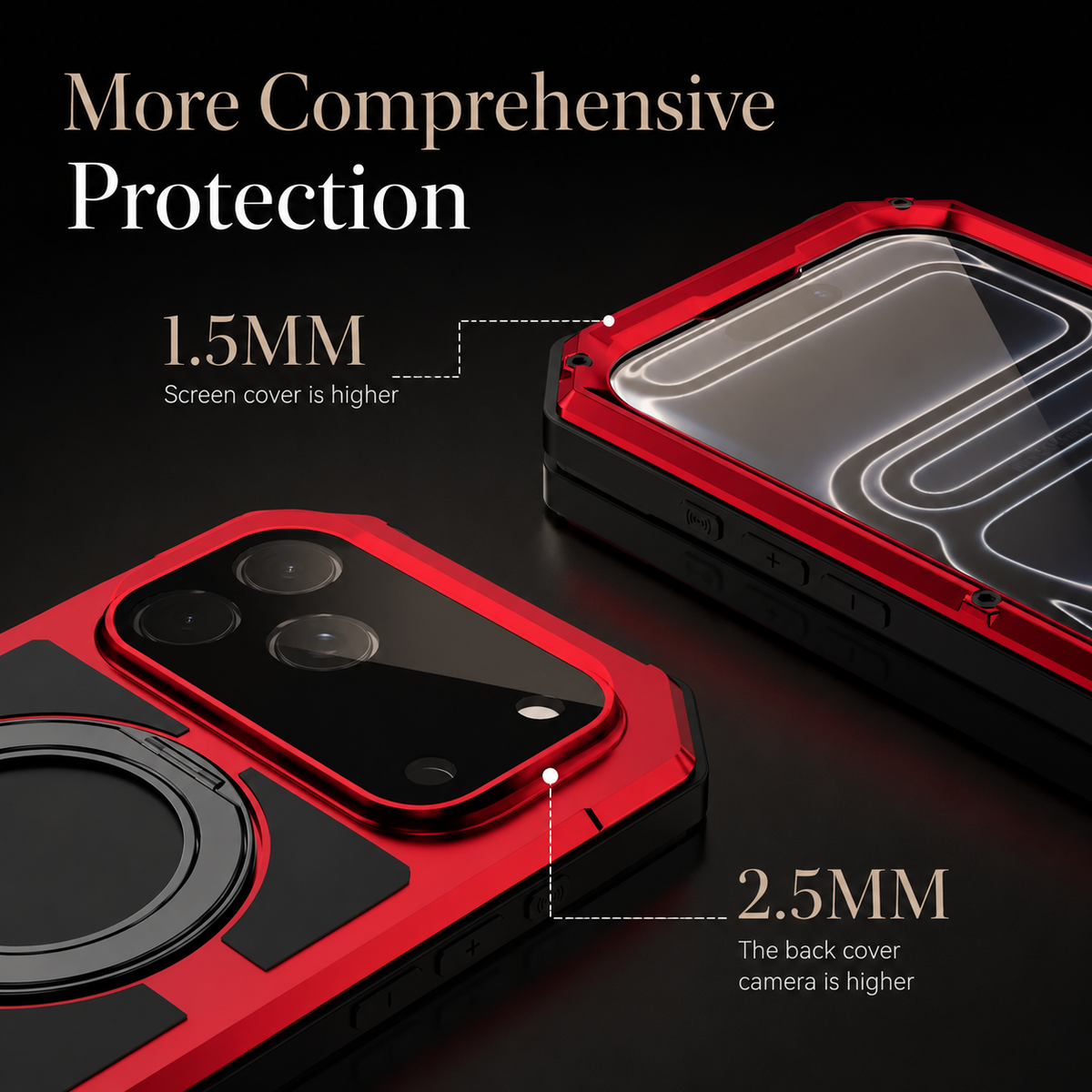 Premium iPhone Case MagSafe Compatible Aluminum Armor Frame Cover Built-in Kickstand Glass Screen Protection Shockproof Full Coverage