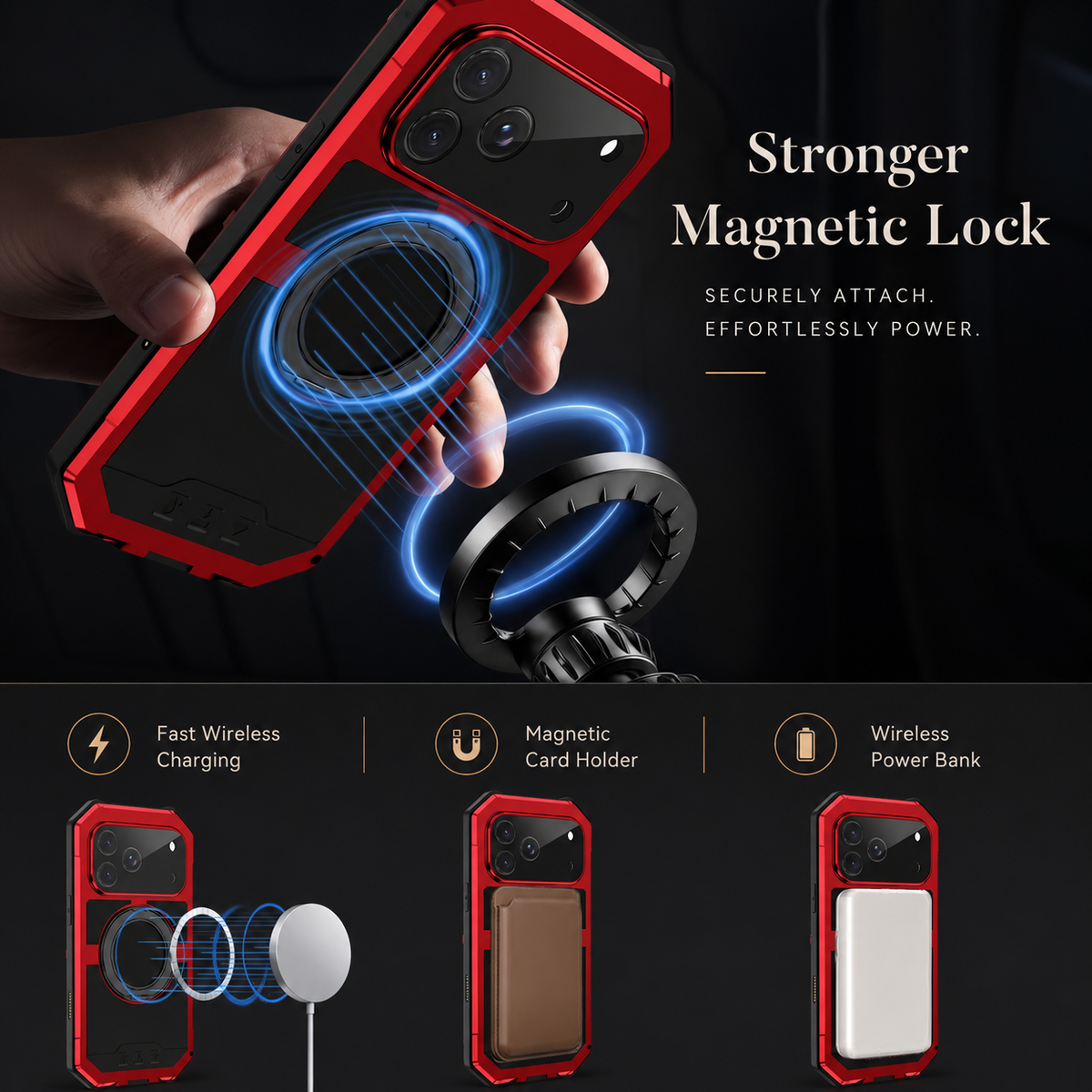 Premium iPhone Case MagSafe Compatible Aluminum Armor Frame Cover Built-in Kickstand Glass Screen Protection Shockproof Full Coverage