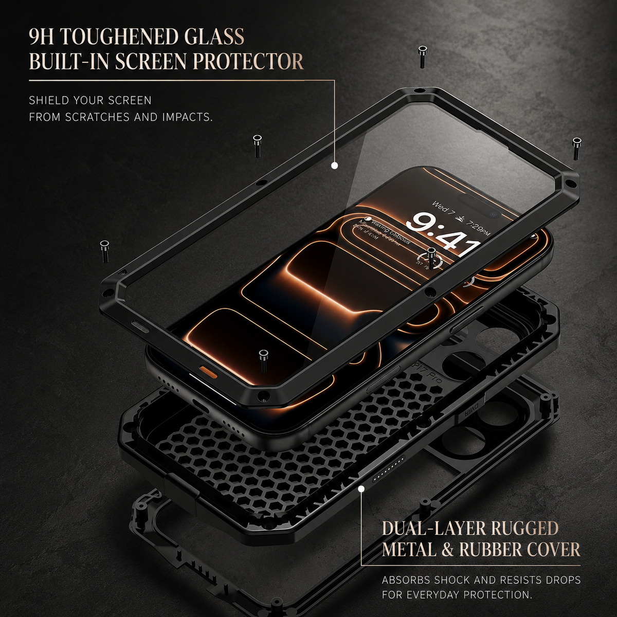 Premium iPhone Case MagSafe Compatible Aluminum Armor Frame Cover Heavy Duty Shockproof Built-in Glass Screen Protection