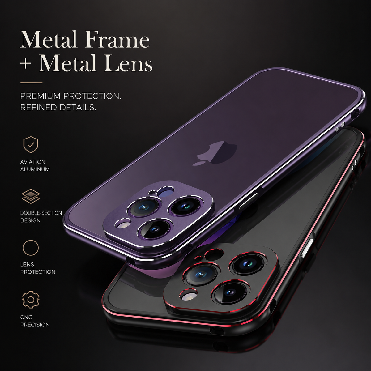 Premium iPhone Case MagSafe Compatible Aluminum Bumper Cover Metal Lens Frame Shockproof Full Protection