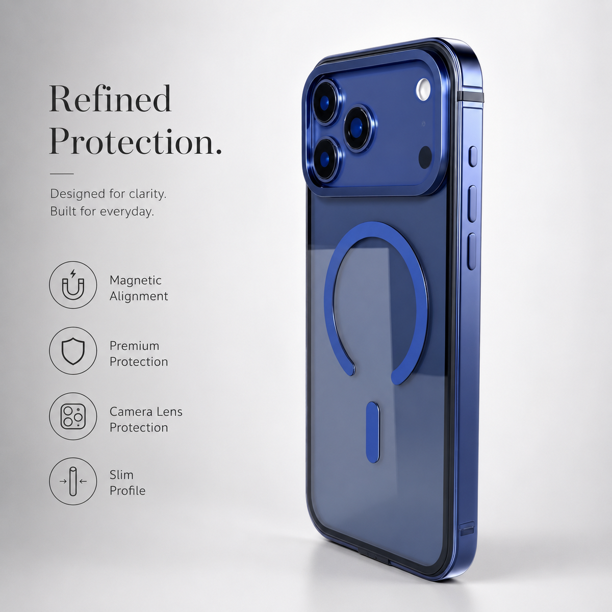 Premium iPhone Case MagSafe Compatible Aluminum Frame Cover HD Transparent Backplate Shockproof Camera Lens Protection
