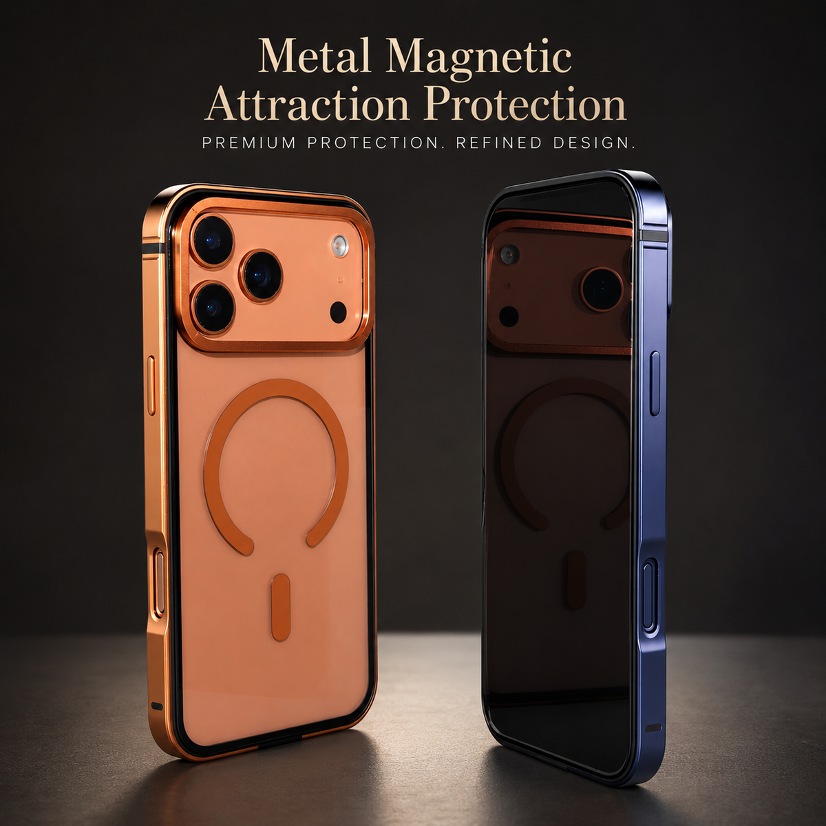 Premium iPhone Case MagSafe Compatible Aluminum Frame Cover HD Transparent Backplate Shockproof Camera Lens Protection