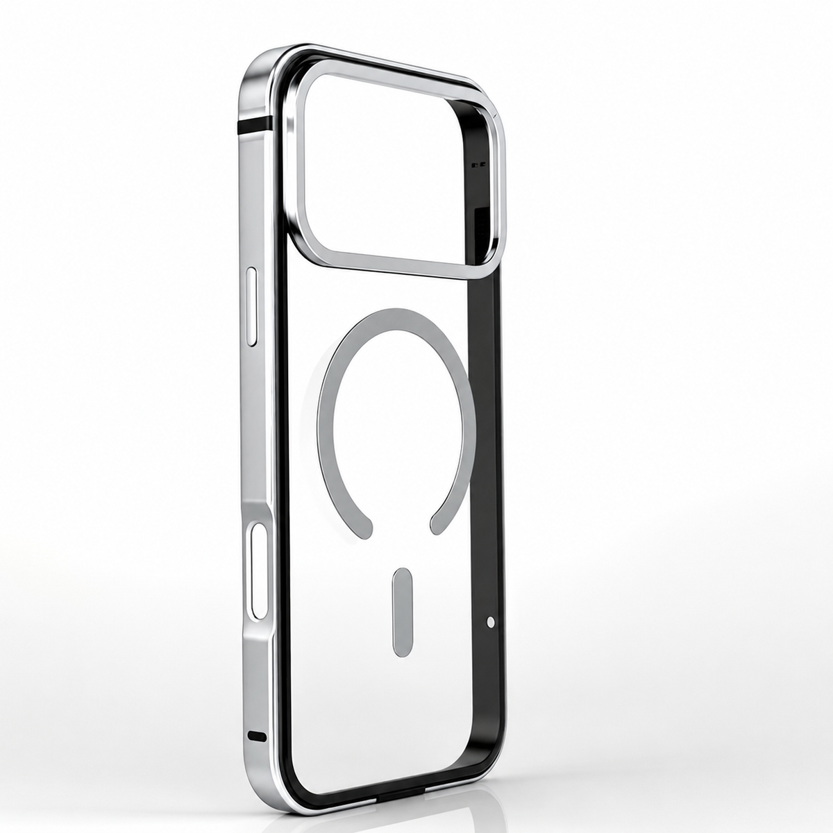 Premium iPhone Case MagSafe Compatible Aluminum Frame Cover HD Transparent Backplate Shockproof Camera Lens Protection