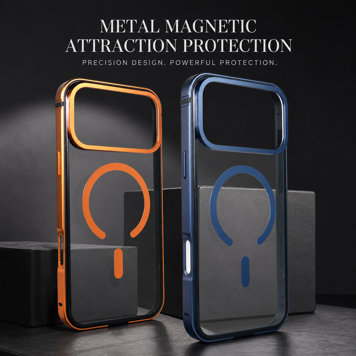 Premium iPhone Case MagSafe Compatible Aluminum Frame Cover HD Transparent Backplate Shockproof Camera Lens Protection