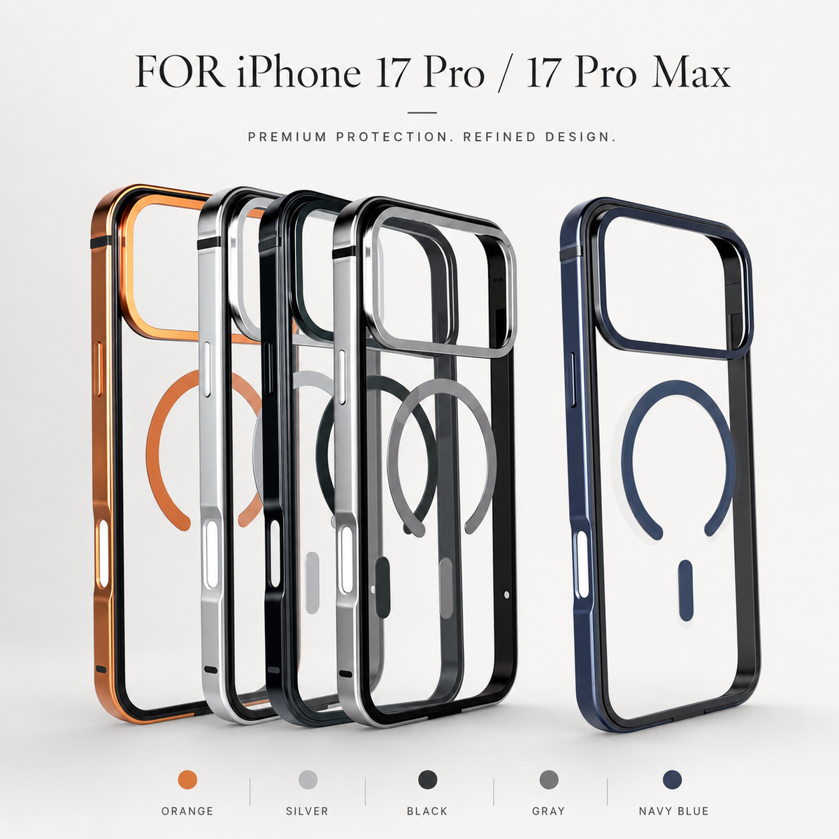 Premium iPhone Case MagSafe Compatible Aluminum Frame Cover HD Transparent Backplate Shockproof Camera Lens Protection