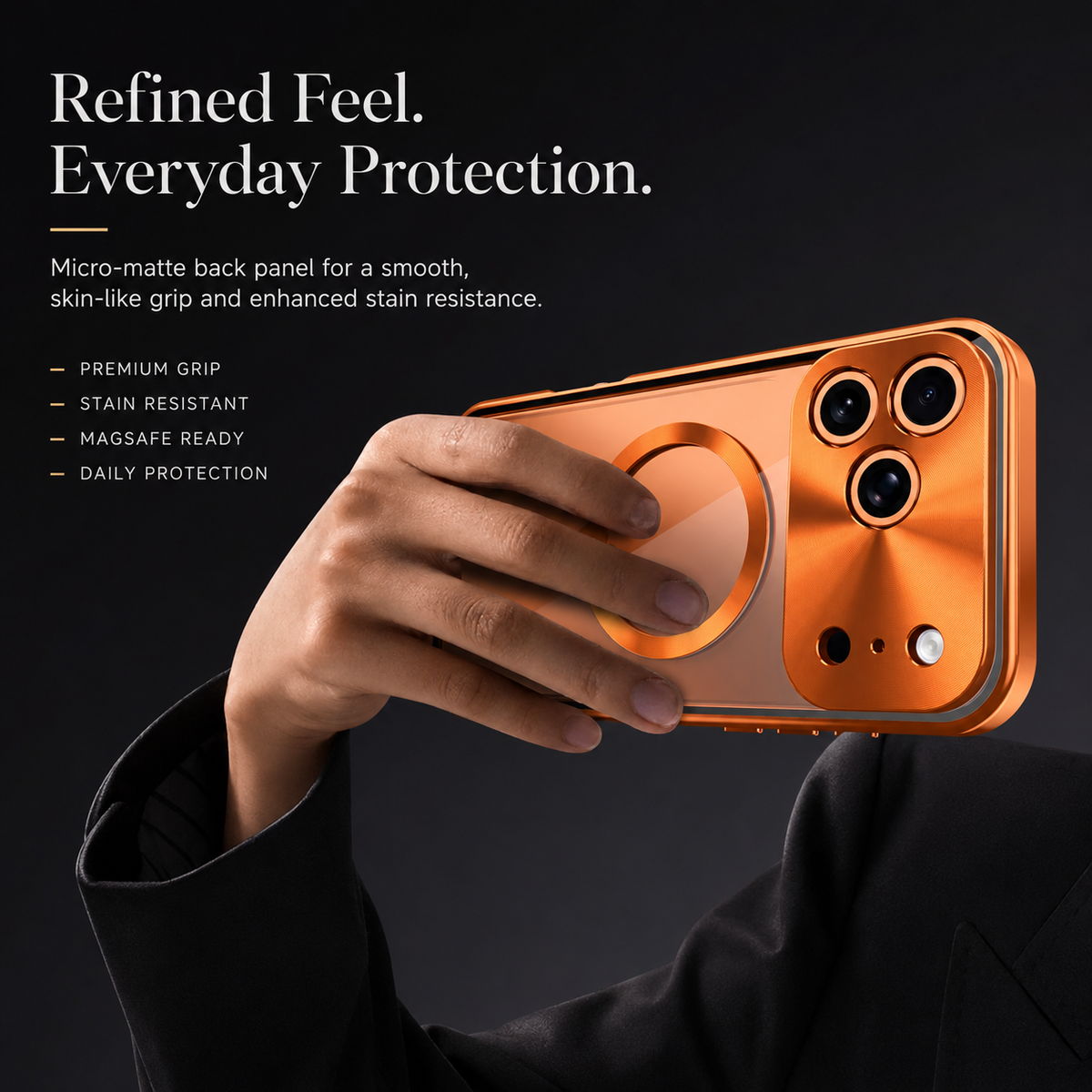 Premium iPhone Case MagSafe Compatible Aluminum Frame Cover Privacy Screen Protector Clear Back Shockproof Camera Lens Protection