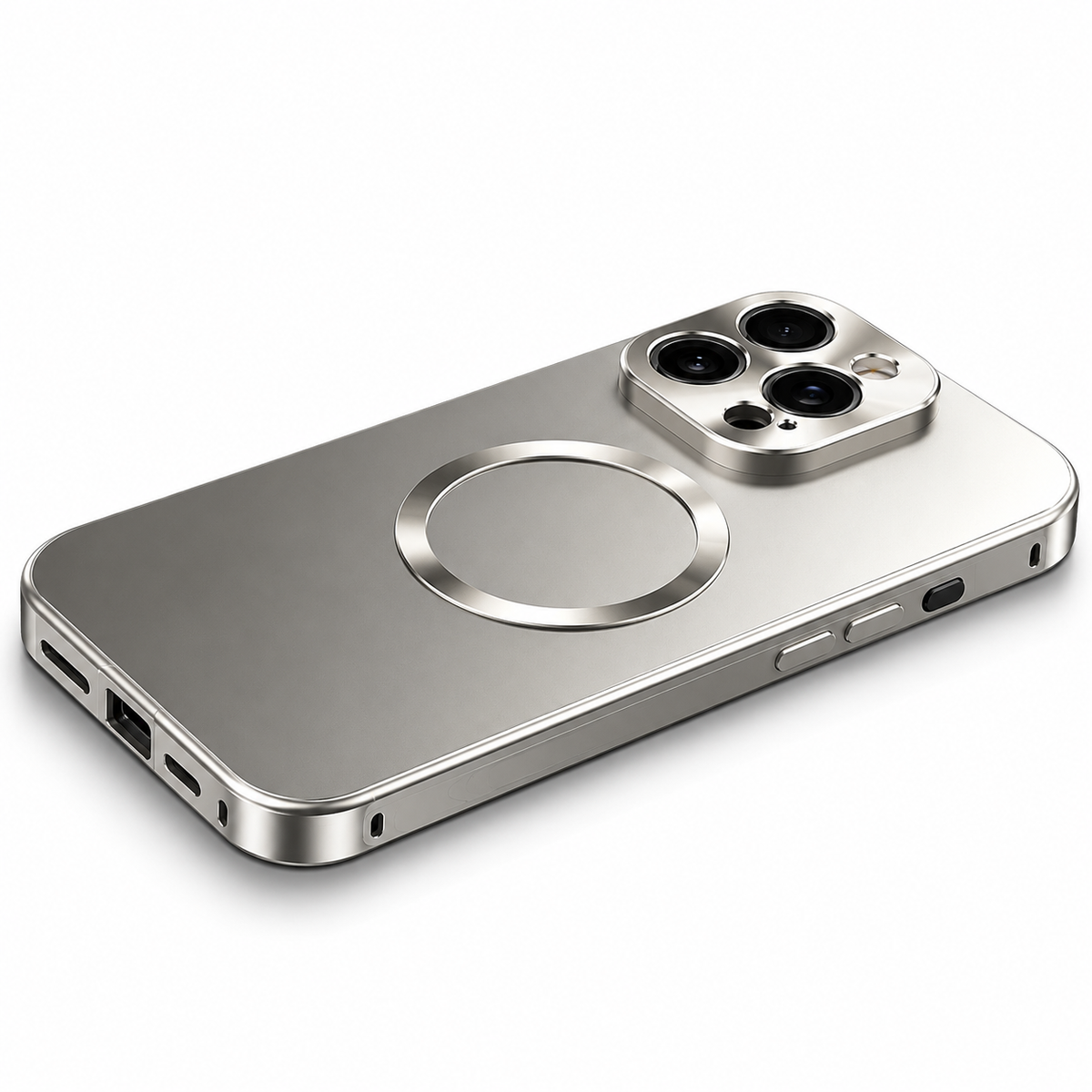 Premium iPhone Case MagSafe Compatible Aluminum Magnetic Frame Frosted PC Cover Shockproof Protection