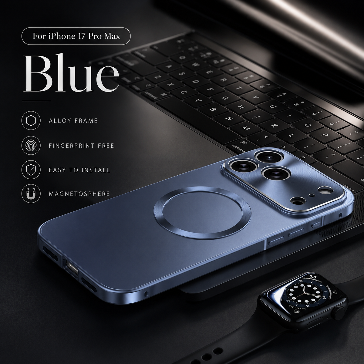 Premium iPhone Case MagSafe Compatible Aluminum Magnetic Frame Frosted PC Cover Ultra Thin Protection