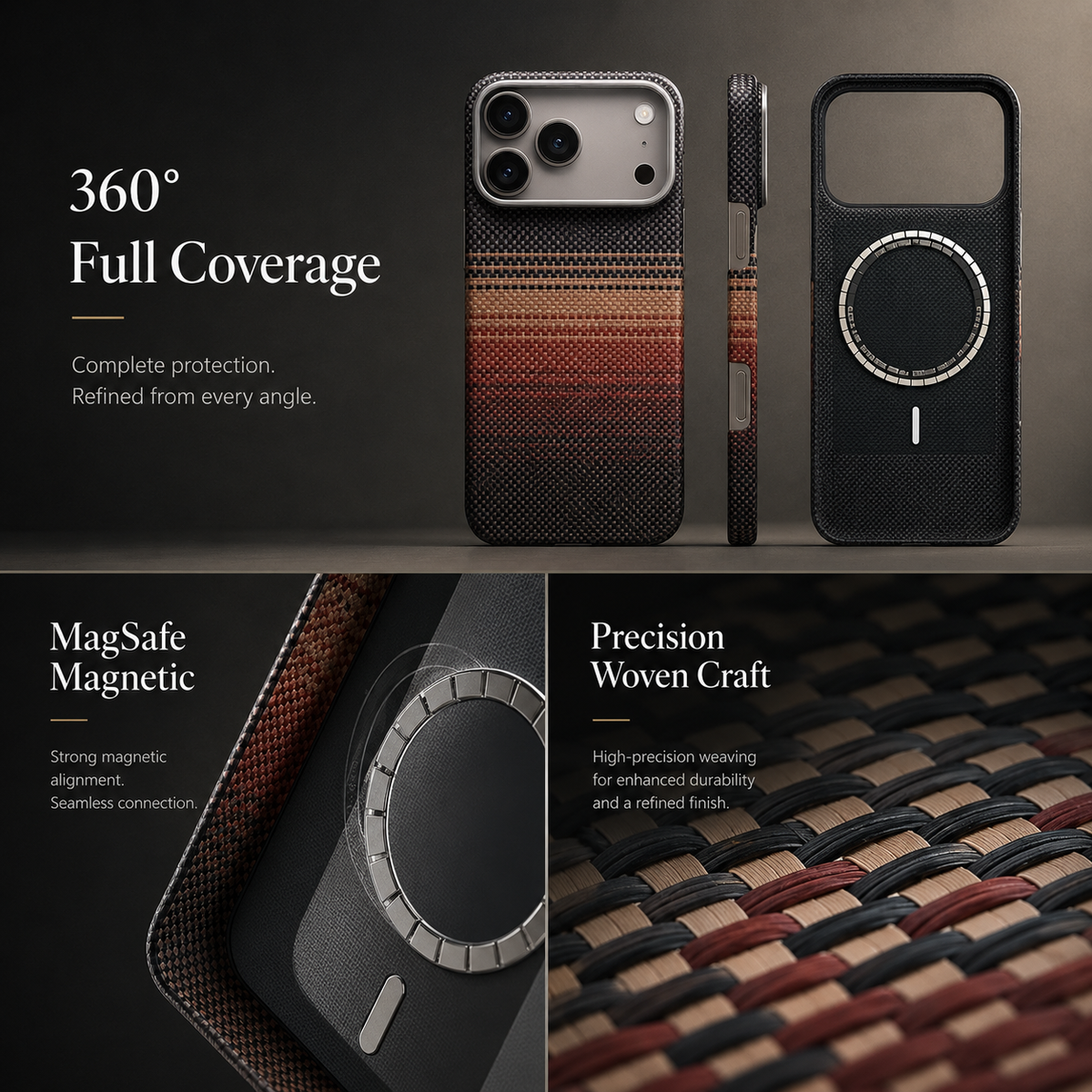Premium iPhone Case MagSafe Compatible Aramid Carbon Fiber Cover Ultra Thin Lightweight Shockproof Protection