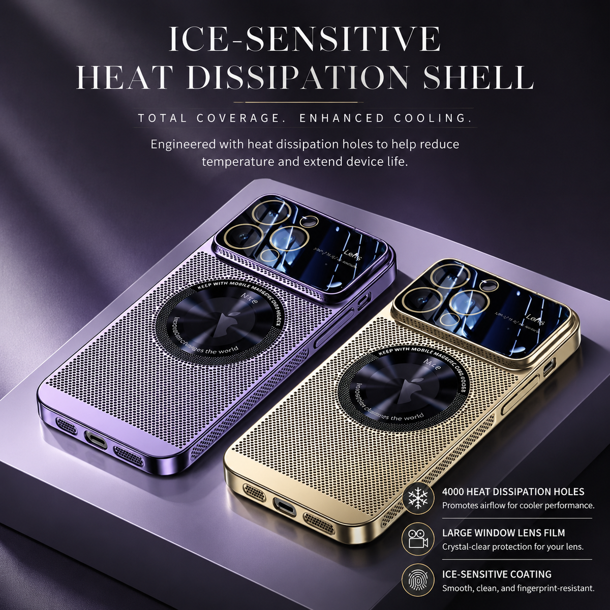 Premium iPhone Case MagSafe Compatible Cooling Mesh Cover Shockproof PC TPU Camera Lens Protection