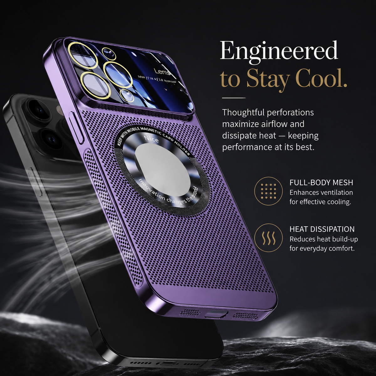 Premium iPhone Case MagSafe Compatible Cooling Mesh Cover Shockproof PC TPU Camera Lens Protection
