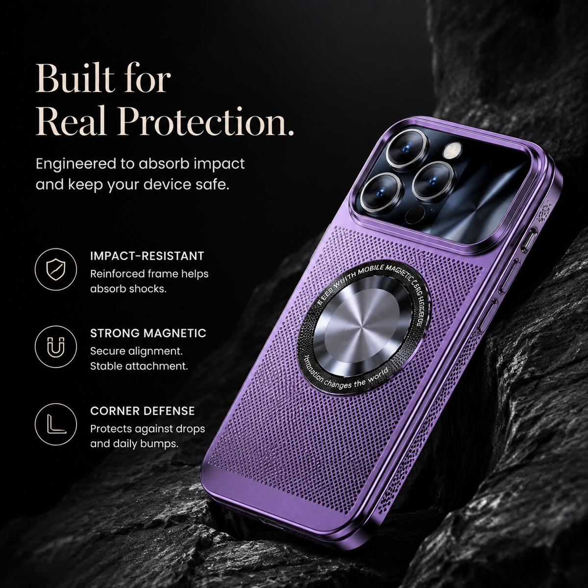 Premium iPhone Case MagSafe Compatible Cooling Mesh Cover Shockproof PC TPU Camera Lens Protection
