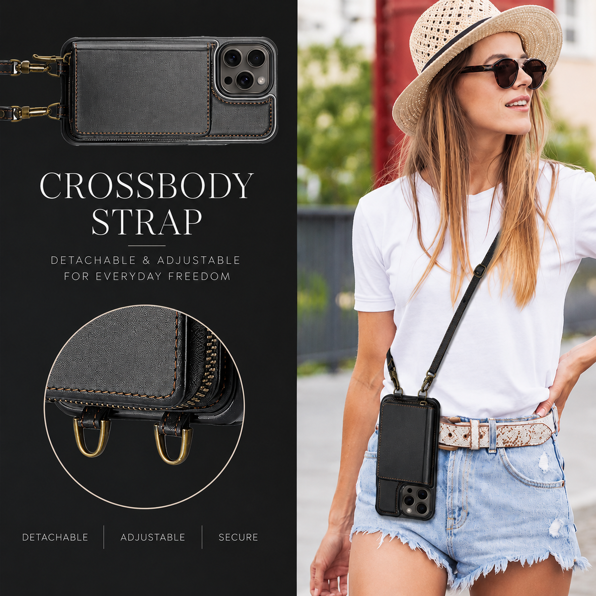 Premium iPhone Case MagSafe Compatible Crossbody Wallet Cover PU Leather Card Holder Stand Full Protection