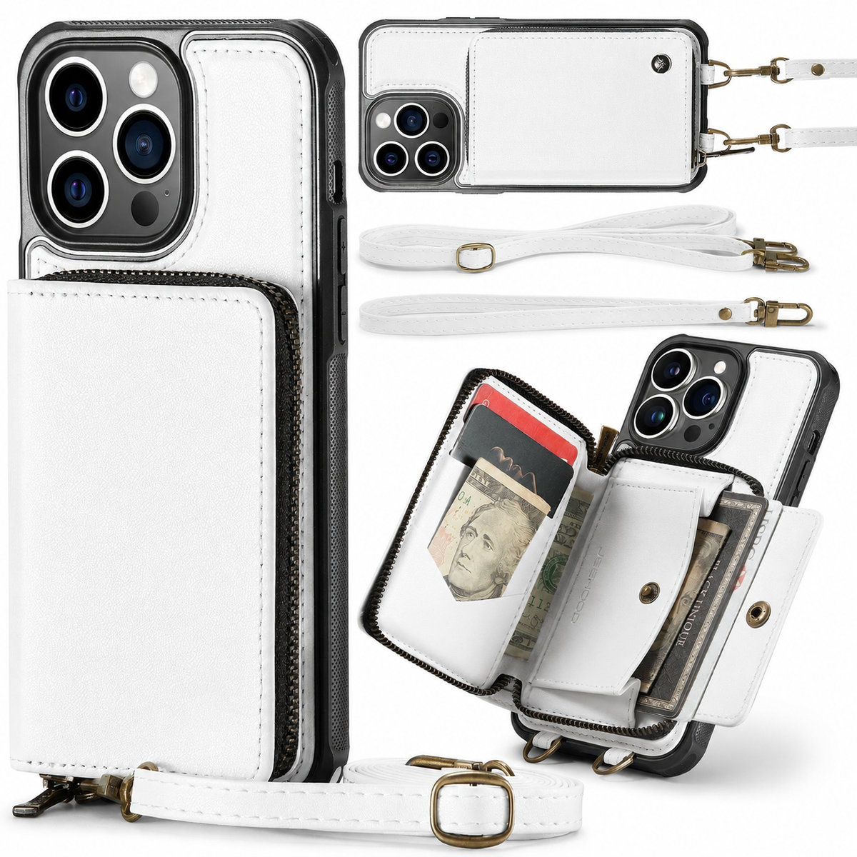 Premium iPhone Case MagSafe Compatible Crossbody Wallet Cover PU Leather Card Holder Stand Full Protection