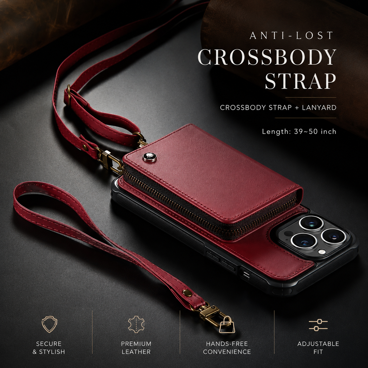 Premium iPhone Case MagSafe Compatible Crossbody Wallet Cover PU Leather Card Holder Stand Full Protection