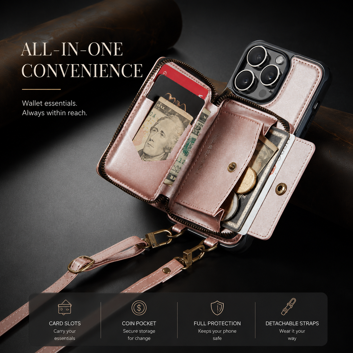 Premium iPhone Case MagSafe Compatible Crossbody Wallet Cover PU Leather Card Holder Stand Full Protection