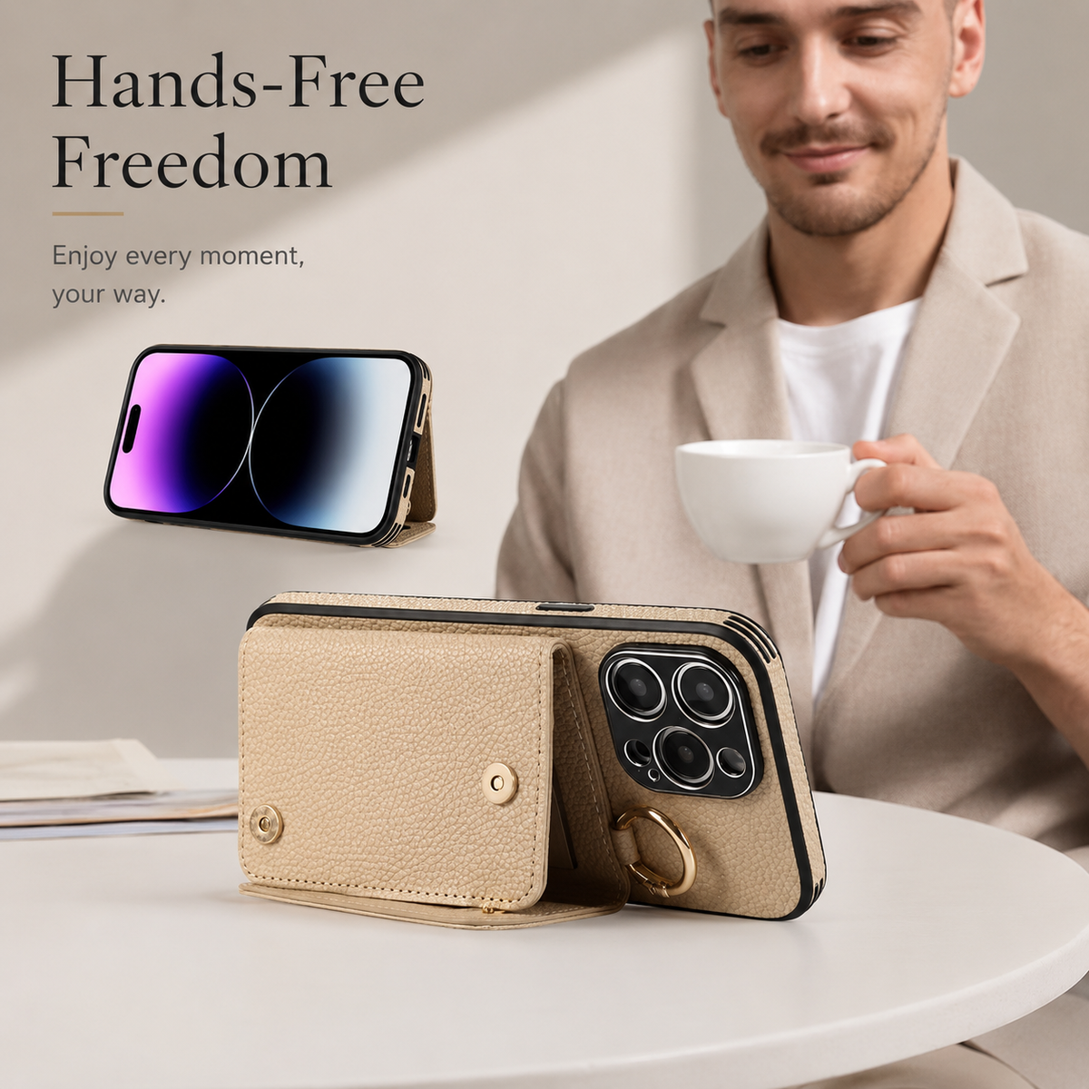 Premium iPhone Case MagSafe Compatible Crossbody Wallet Cover PU Leather Card Slots Ring Holder Full Protection