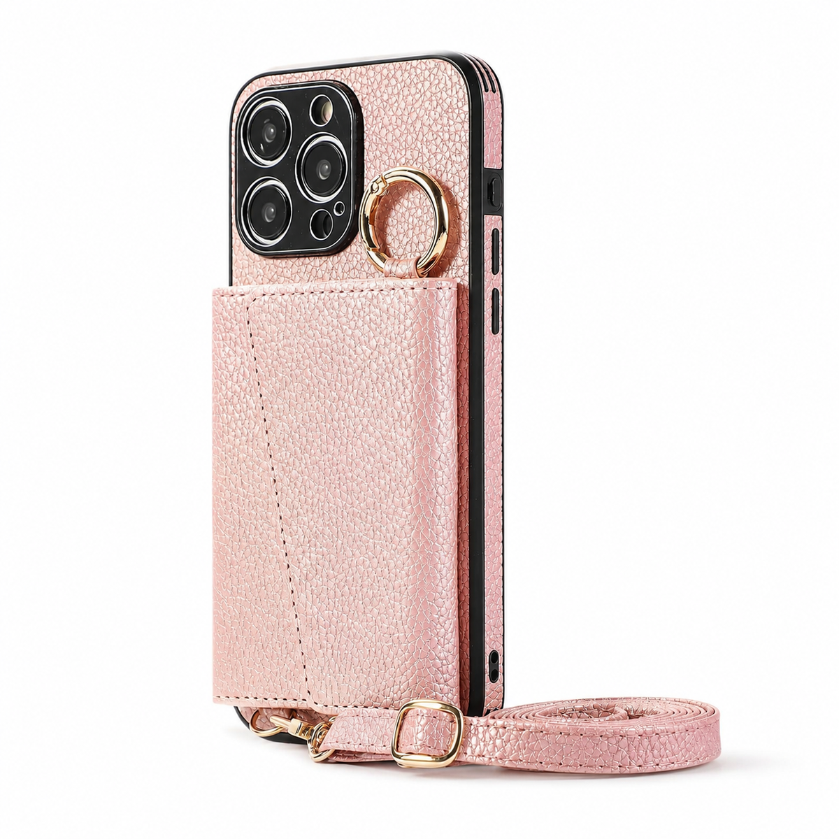 Premium iPhone Case MagSafe Compatible Crossbody Wallet Cover PU Leather Card Slots Ring Holder Full Protection
