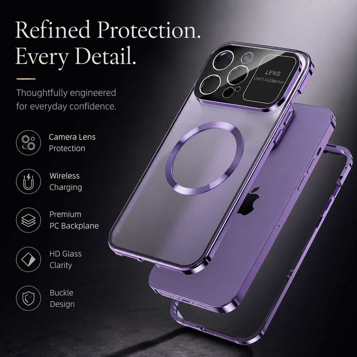 Premium iPhone Case MagSafe Compatible Double-Sided Tempered Glass Cover Magnetic Frame Protection