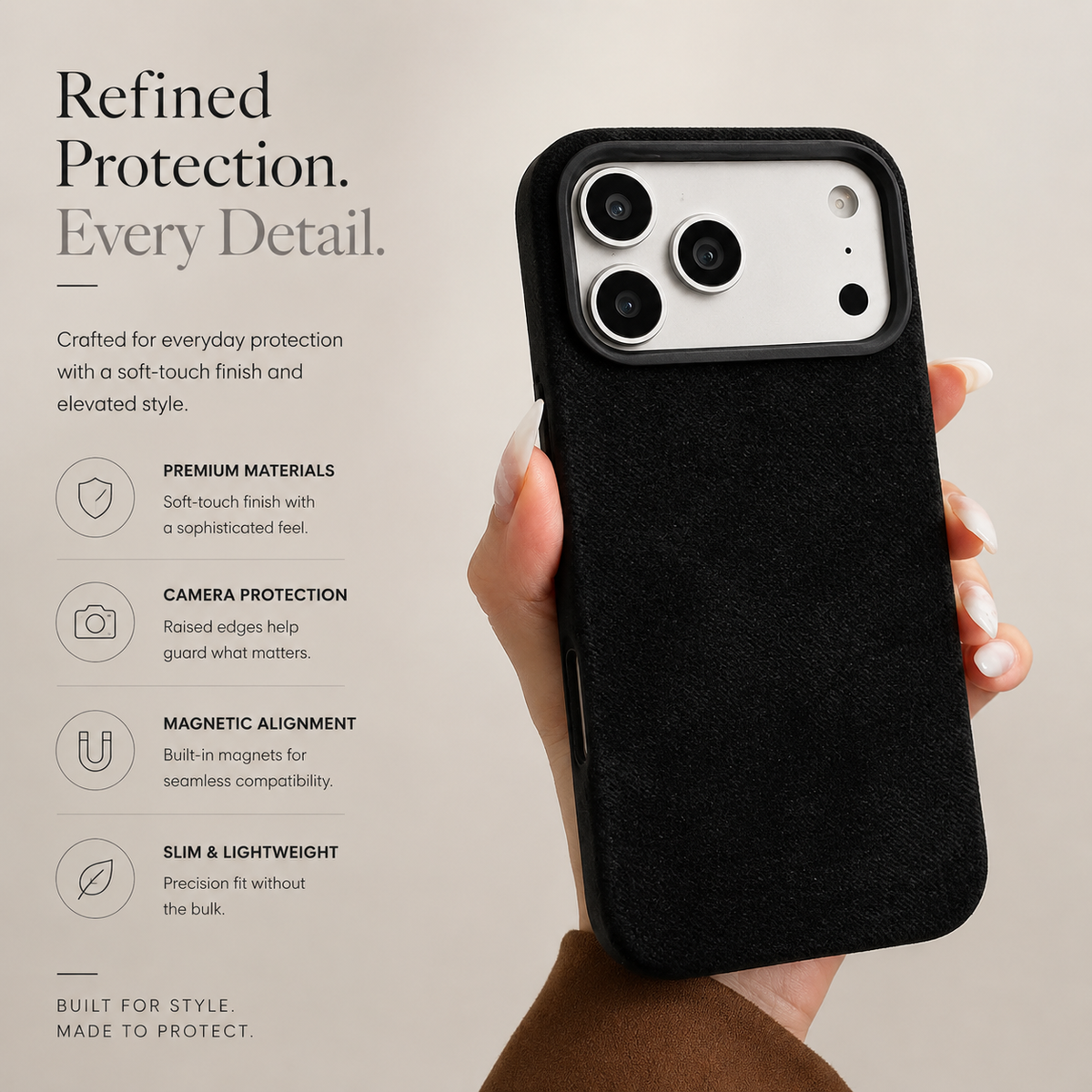 Premium iPhone Case MagSafe Compatible Fiber Leather Protective Cover Matte Anti Fingerprint Shockproof Slim Wireless Charging Full Coverage