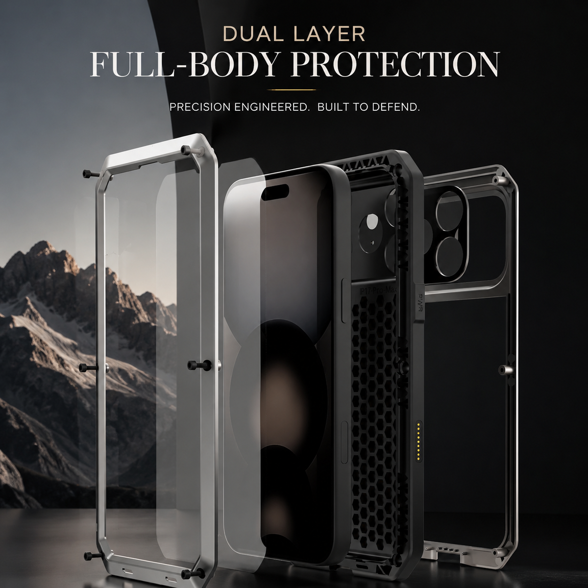 Premium iPhone Case MagSafe Compatible Heavy Duty Metal Cover Built-In Glass Screen Protection