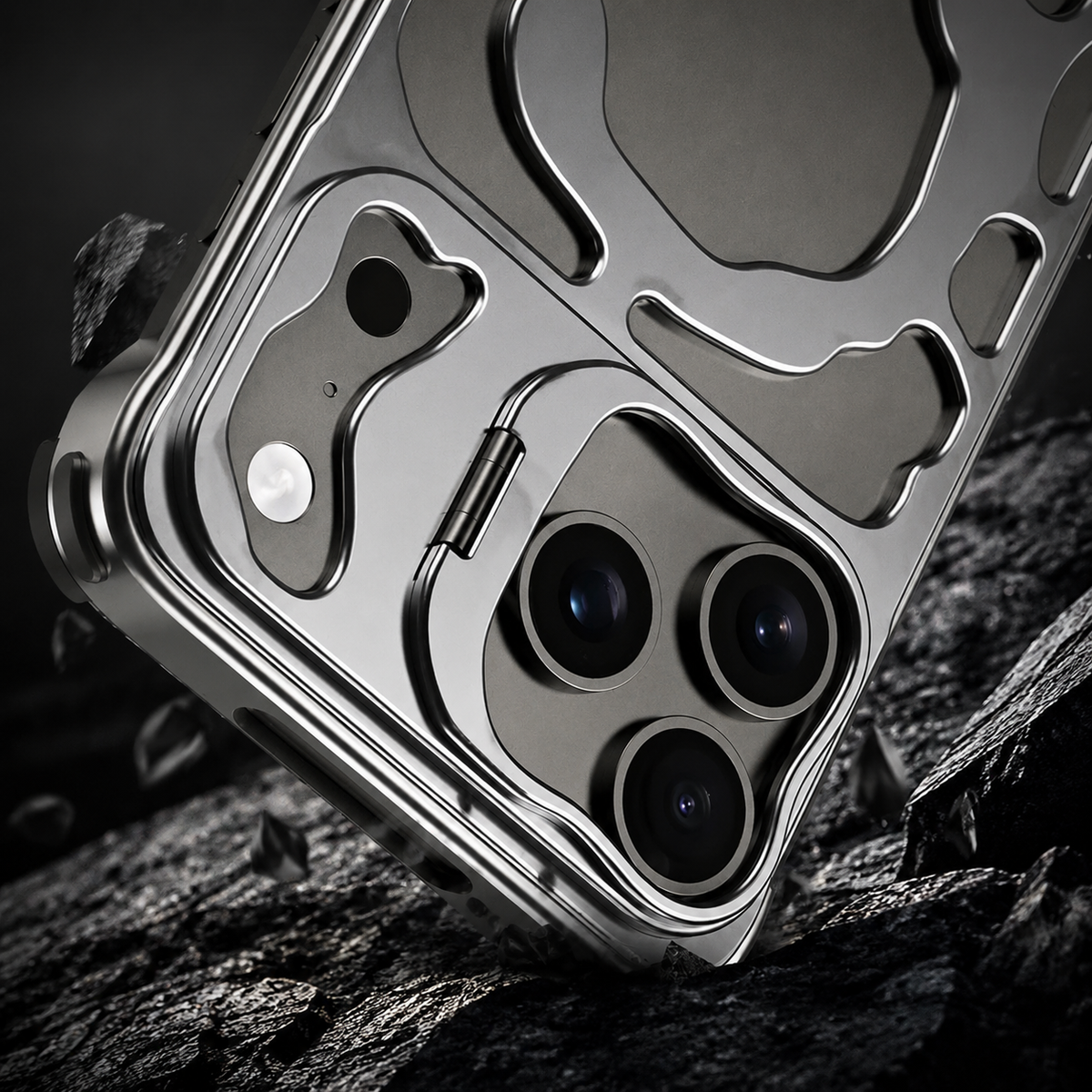 Premium iPhone Case MagSafe Compatible Hollow Metal Cover Heat Dissipating Design Built-In Stand Bracket Slim Shockproof Magnetic Protective Case