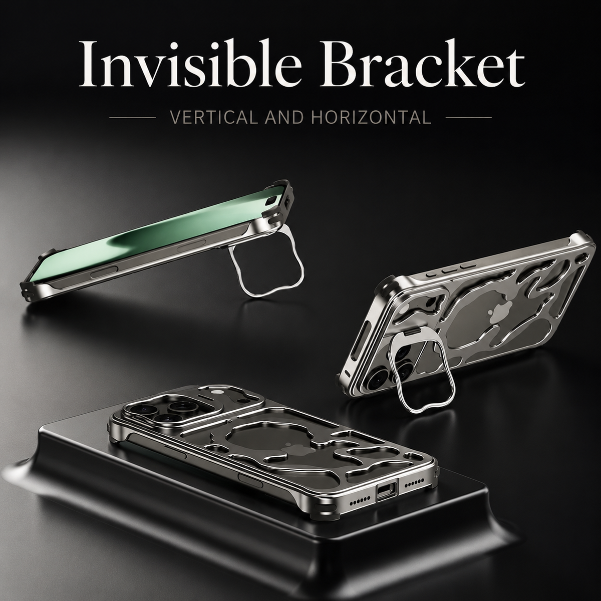 Premium iPhone Case MagSafe Compatible Hollow Metal Cover Heat Dissipating Design Built-In Stand Bracket Slim Shockproof Magnetic Protective Case