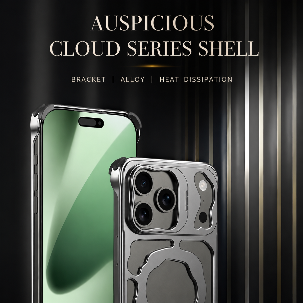 Premium iPhone Case MagSafe Compatible Hollow Metal Cover Heat Dissipating Design Built-In Stand Bracket Slim Shockproof Magnetic Protective Case