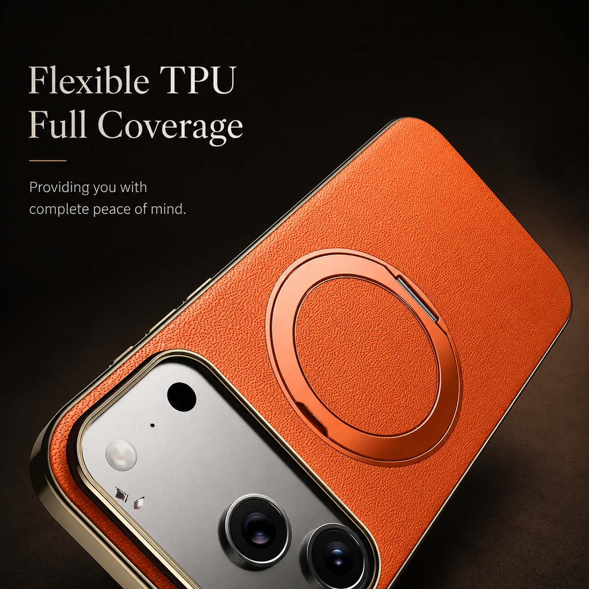 Premium iPhone Case MagSafe Compatible Leather Ring Holder Cover Lens Protection