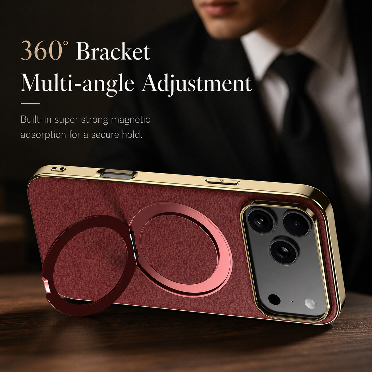 Premium iPhone Case MagSafe Compatible Leather Ring Holder Cover Lens Protection