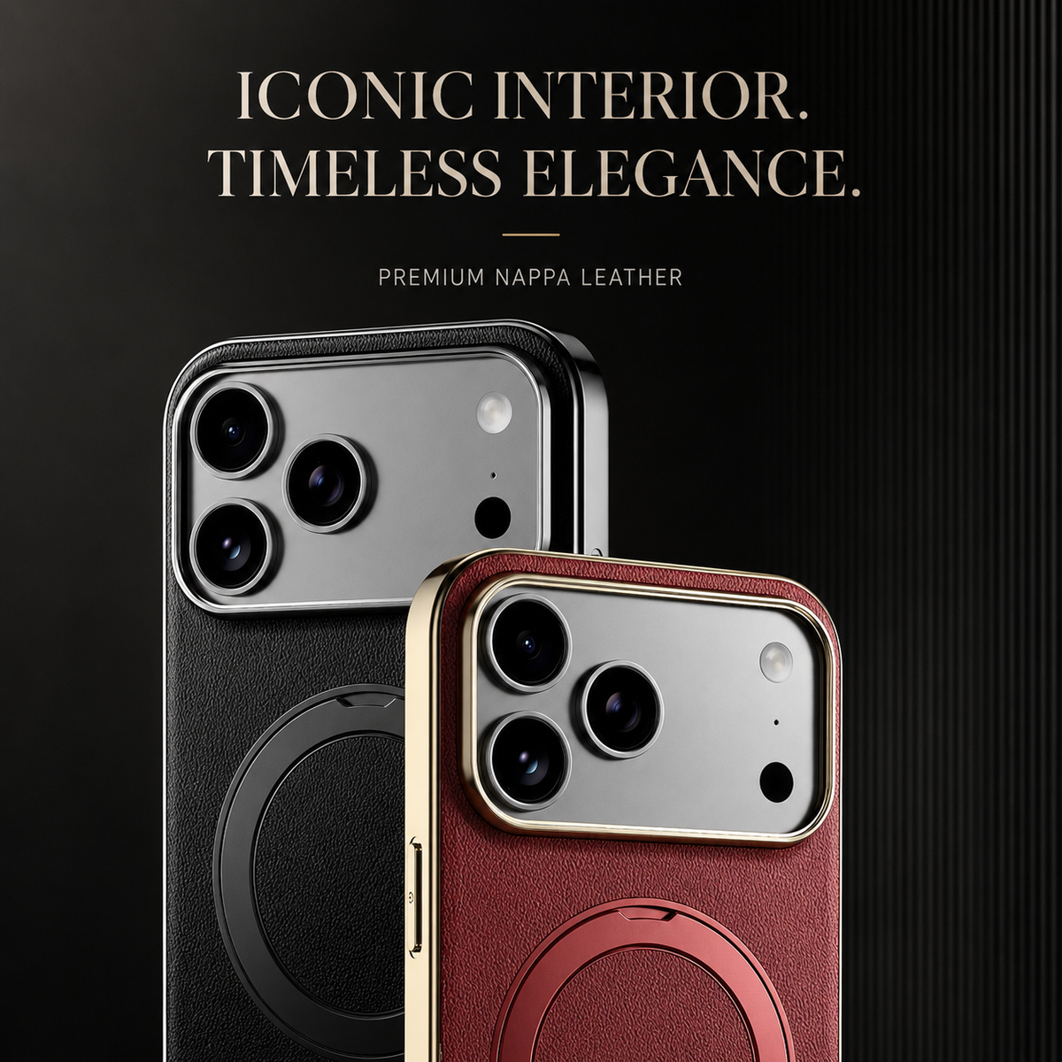 Premium iPhone Case MagSafe Compatible Leather Ring Holder Cover Lens Protection