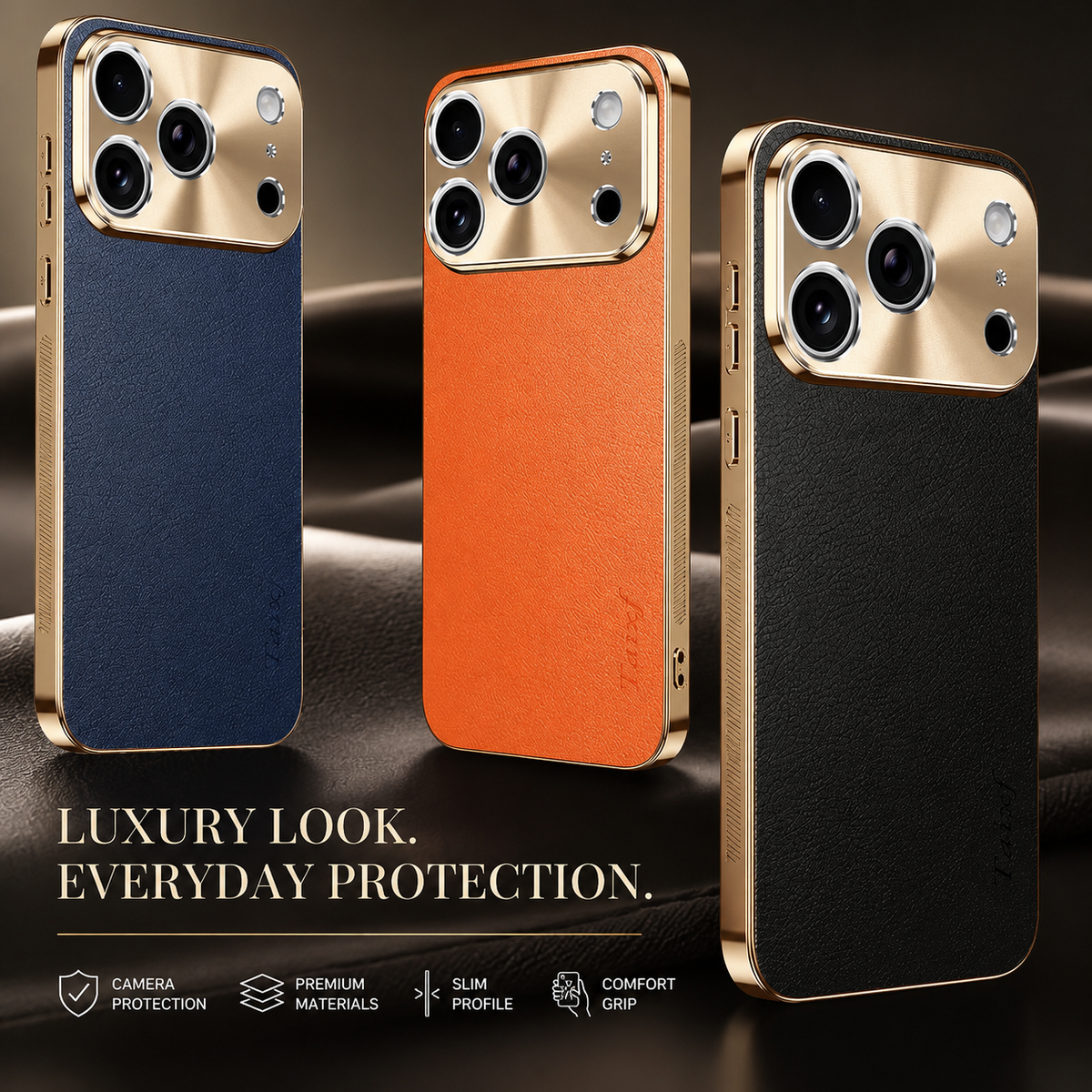 Premium iPhone Case MagSafe Compatible Lychee Texture Leather Cover Electroplated Frame Shockproof Camera Lens Protection Slim Design